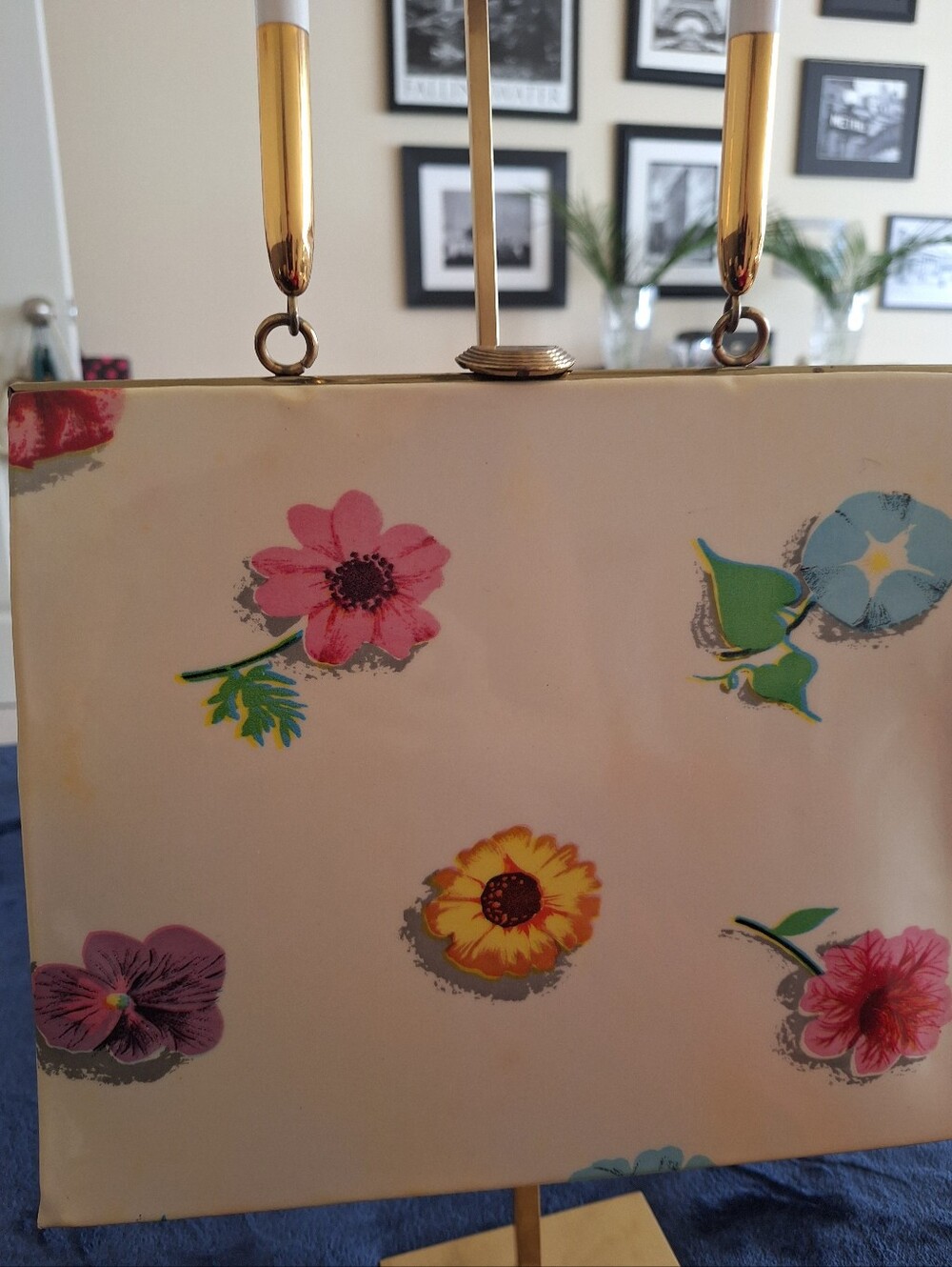 Vintage Floral Print Top-Handle Women’s Bag - Cream - Preloved - Picture 8 of 8
